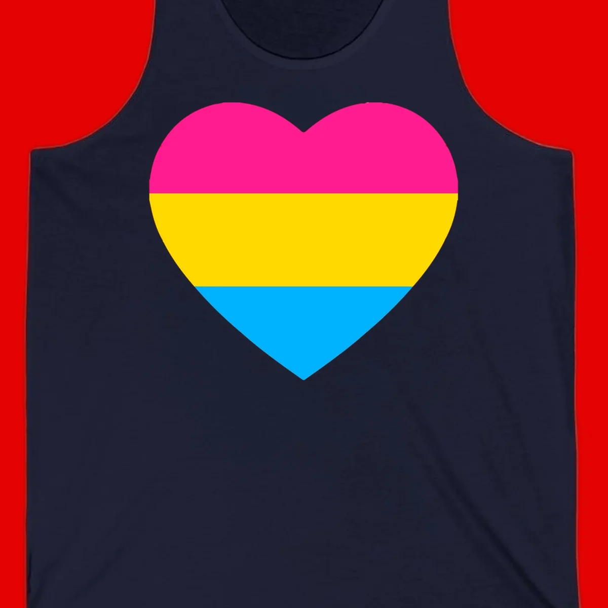 Pansexual pride heart with magenta, yellow, and cyan horizontal stripes on gray background