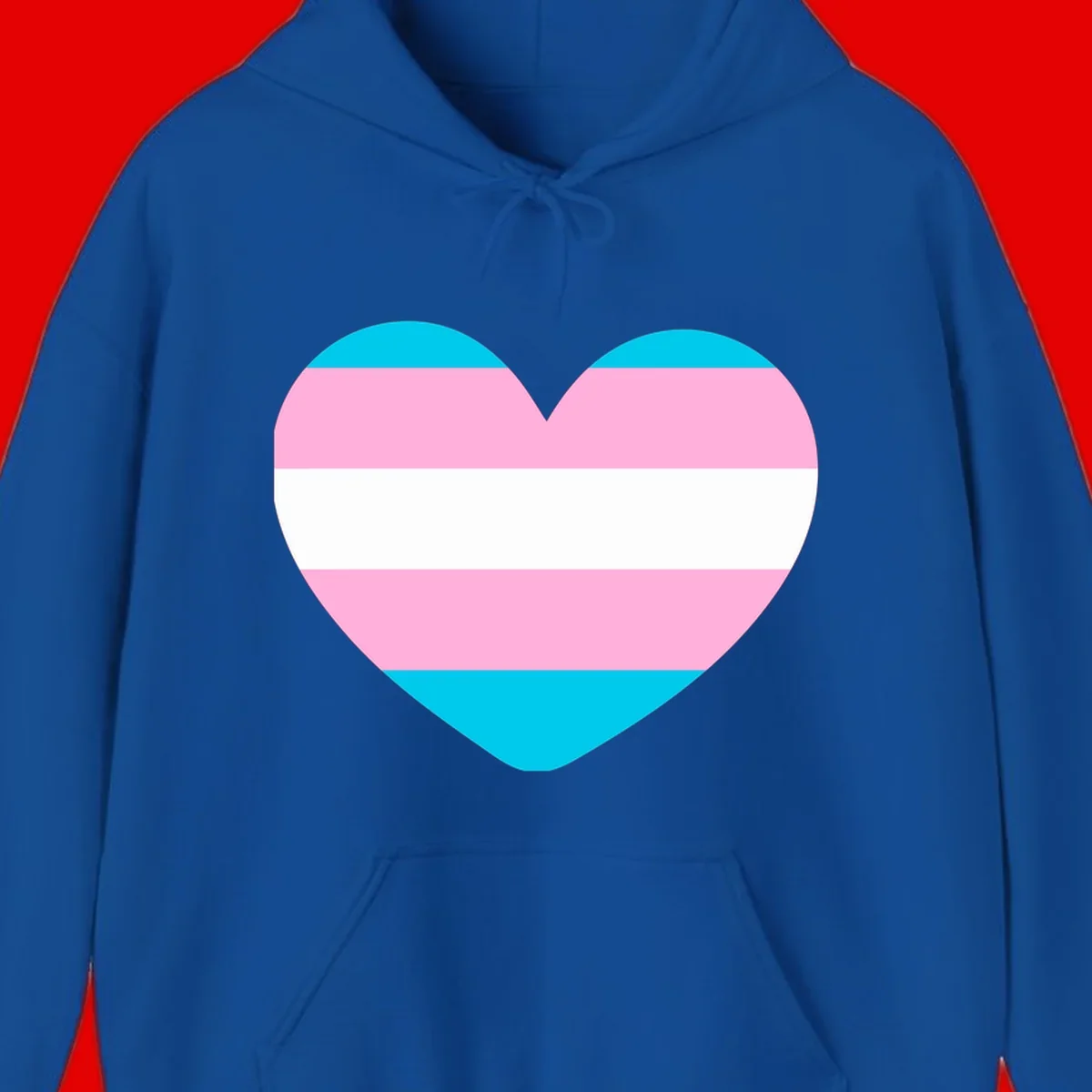 Large heart shape with horizontal stripes in cyan, pink, and white representing the transgender pride flag