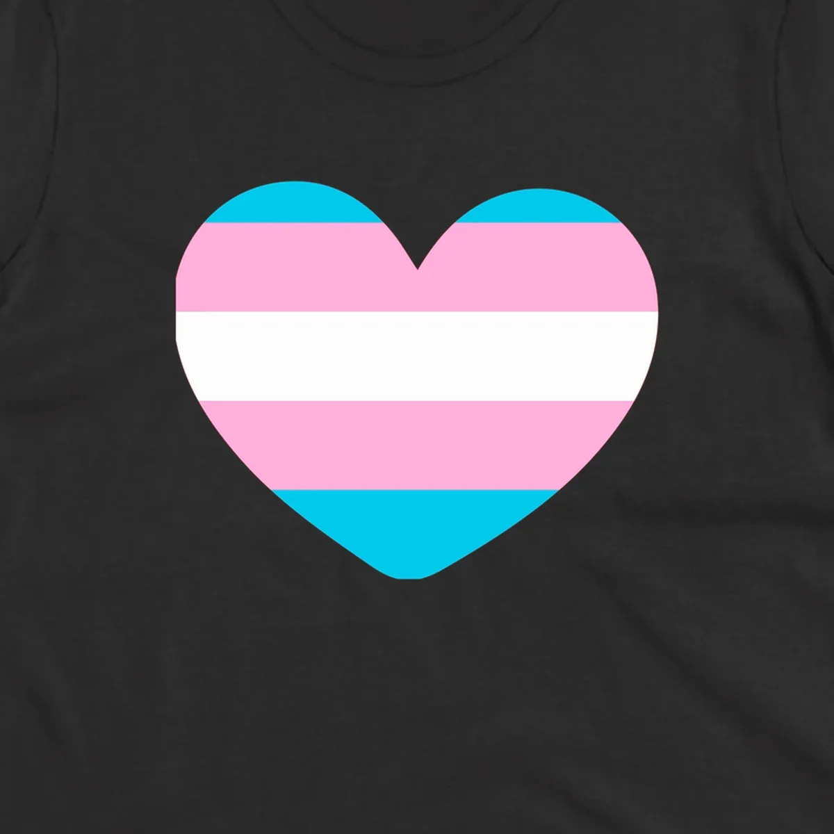 Large heart shape with horizontal stripes in cyan, pink, and white representing the transgender pride flag