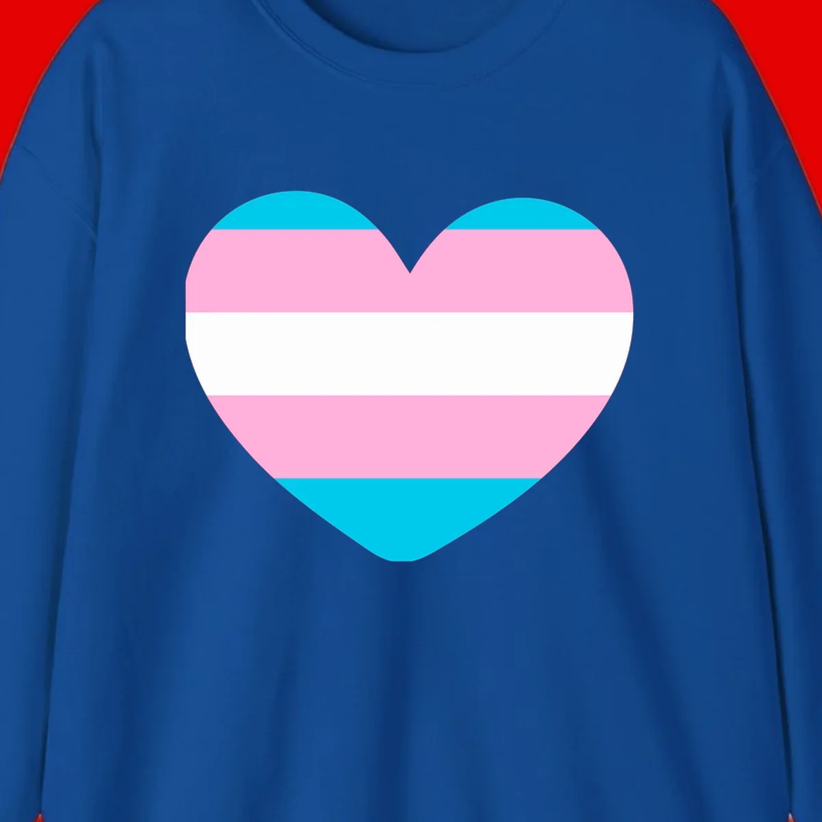Large heart shape with horizontal stripes in cyan, pink, and white representing the transgender pride flag