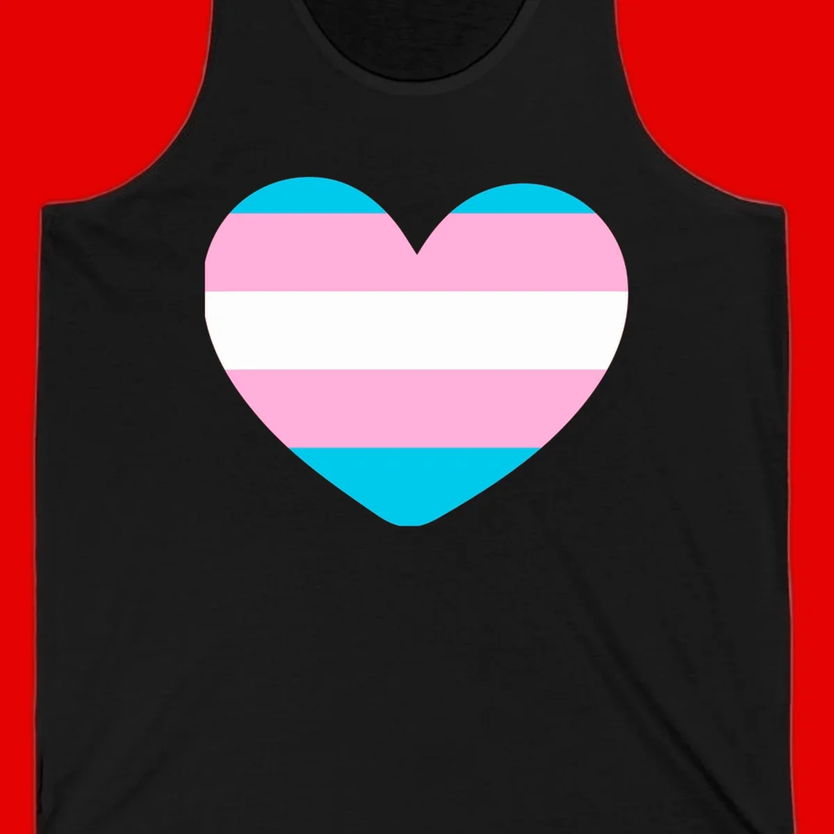 Large heart shape with horizontal stripes in cyan, pink, and white representing the transgender pride flag