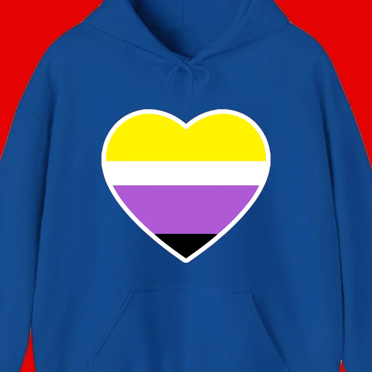 Nonbinary pride heart with yellow, white, purple, and black horizontal stripes representing nonbinary identity and LGBTQ pride.