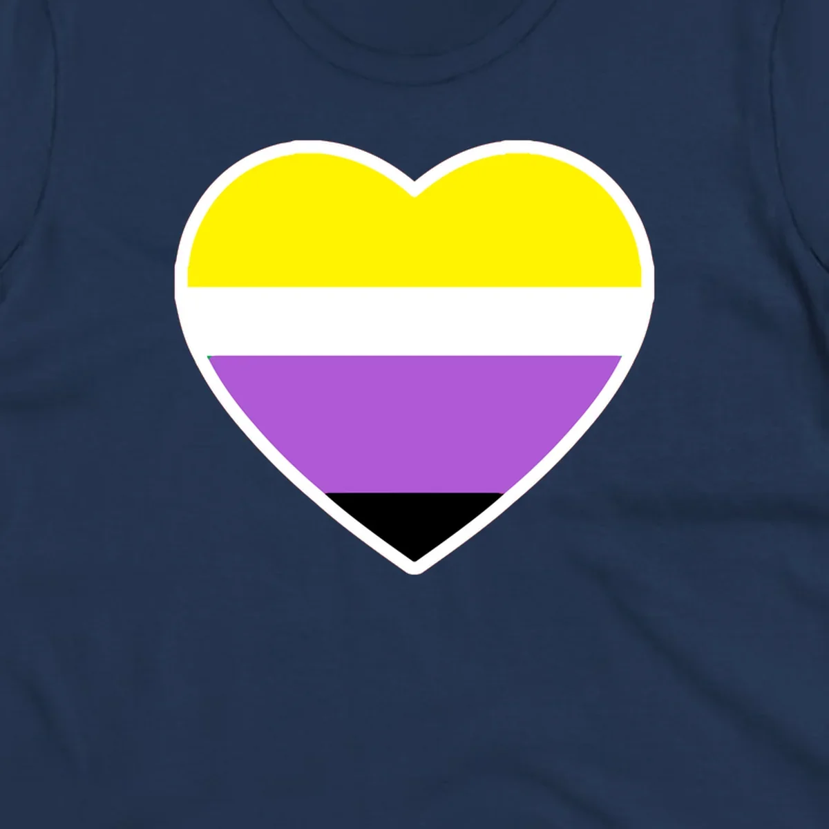 Nonbinary pride heart with yellow, white, purple, and black horizontal stripes representing nonbinary identity and LGBTQ pride.
