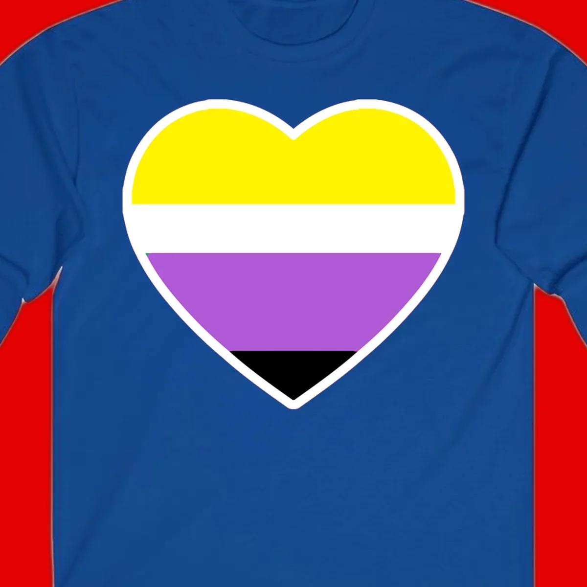 Nonbinary pride heart with yellow, white, purple, and black horizontal stripes representing nonbinary identity and LGBTQ pride.