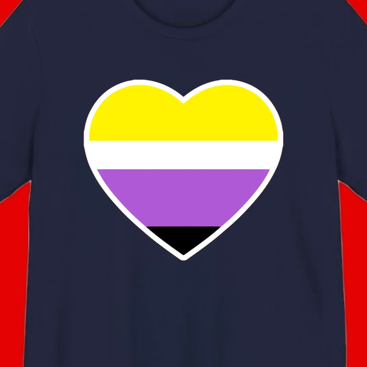 Nonbinary pride heart with yellow, white, purple, and black horizontal stripes representing nonbinary identity and LGBTQ pride.
