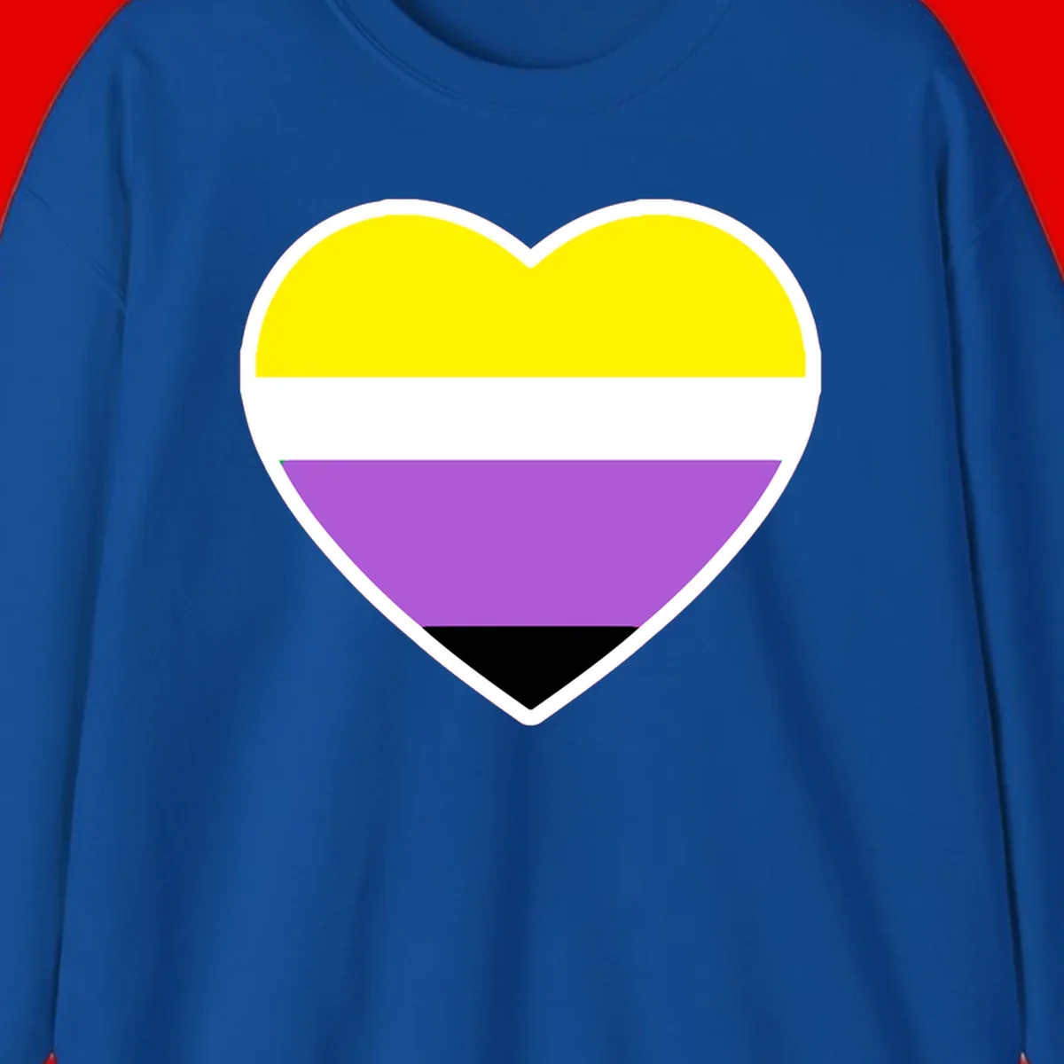 Nonbinary pride heart with yellow, white, purple, and black horizontal stripes representing nonbinary identity and LGBTQ pride.