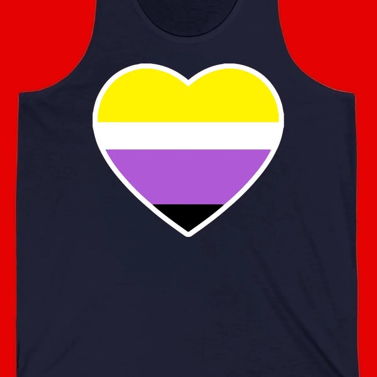 Nonbinary pride heart with yellow, white, purple, and black horizontal stripes representing nonbinary identity and LGBTQ pride.