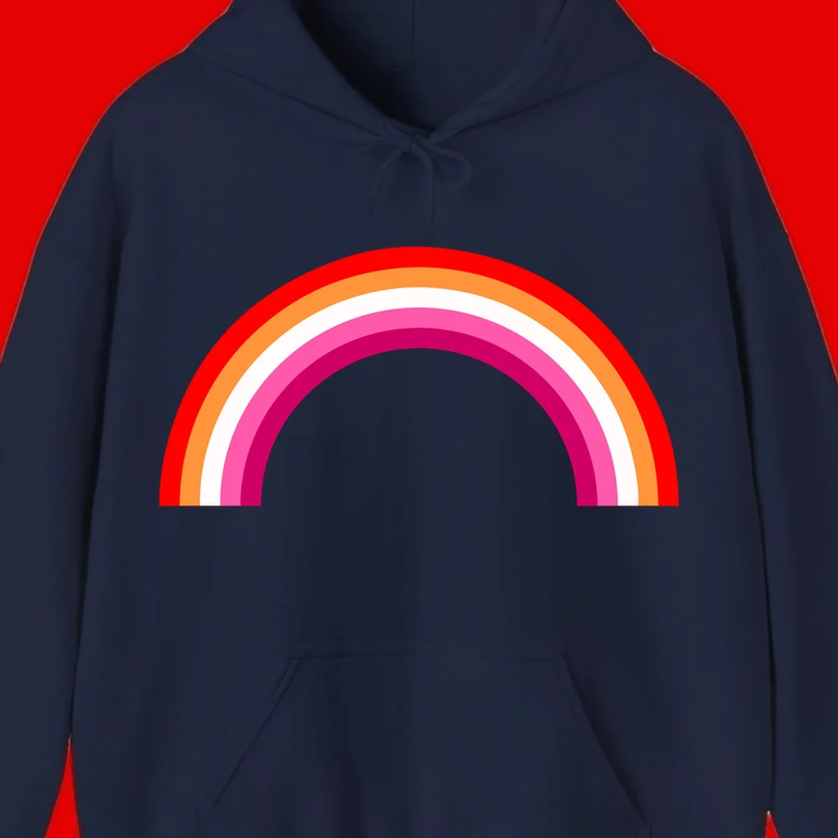 Colorful rainbow pride arc with concentric bands in red, orange, white, pink, and magenta against gray background