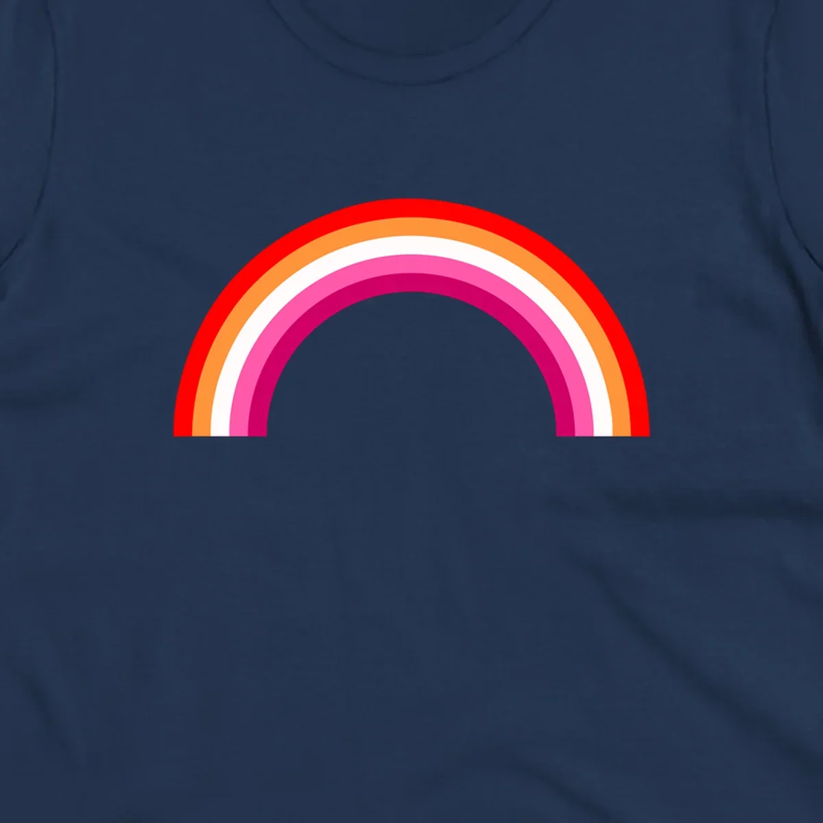 Colorful rainbow pride arc with concentric bands in red, orange, white, pink, and magenta against gray background