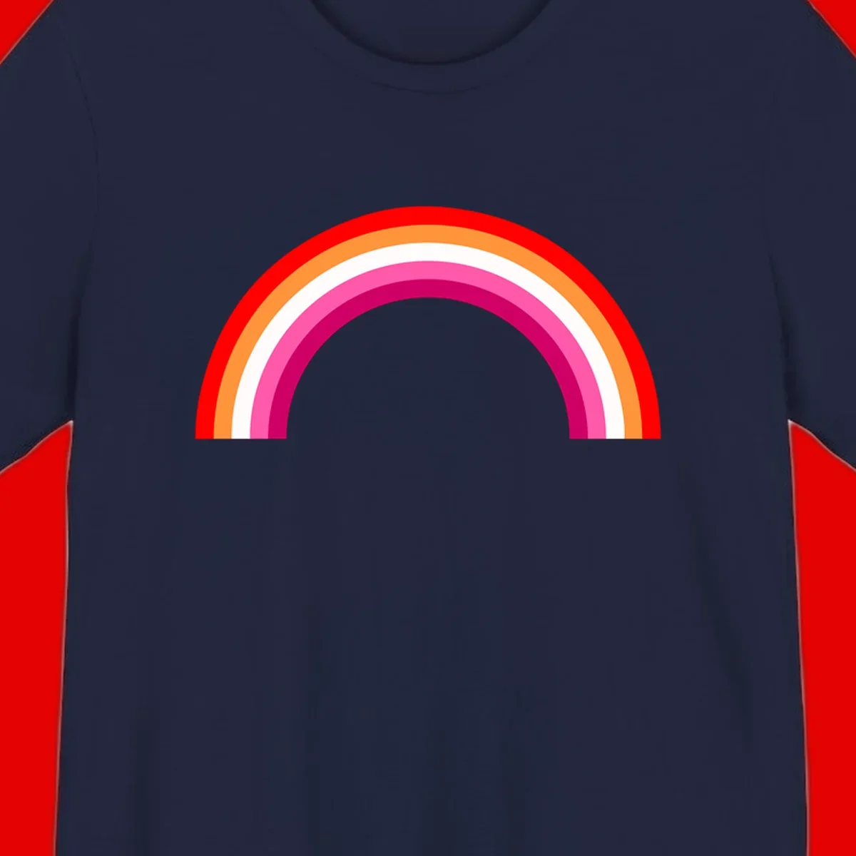 Colorful rainbow pride arc with concentric bands in red, orange, white, pink, and magenta against gray background
