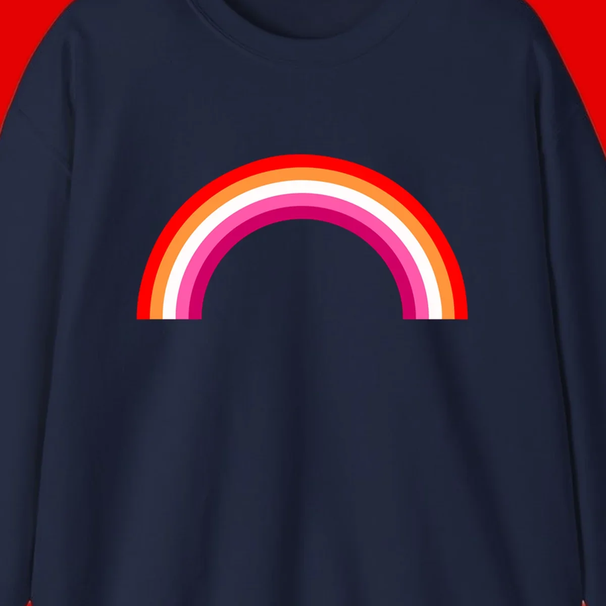Colorful rainbow pride arc with concentric bands in red, orange, white, pink, and magenta against gray background