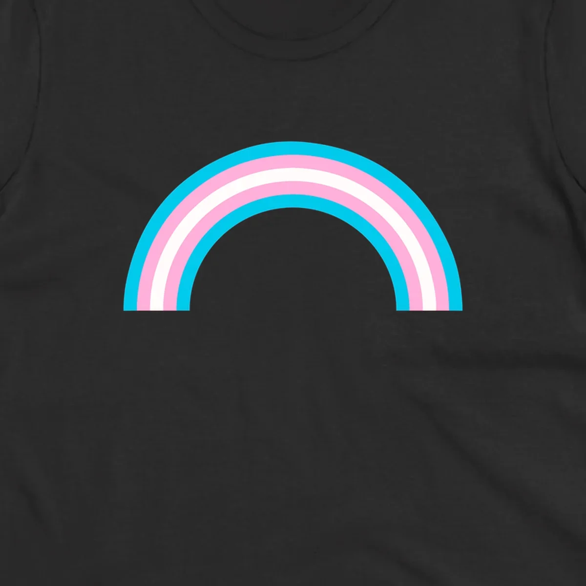 Pastel rainbow arch with five concentric curved bands in cyan, pink, and white on gray background
