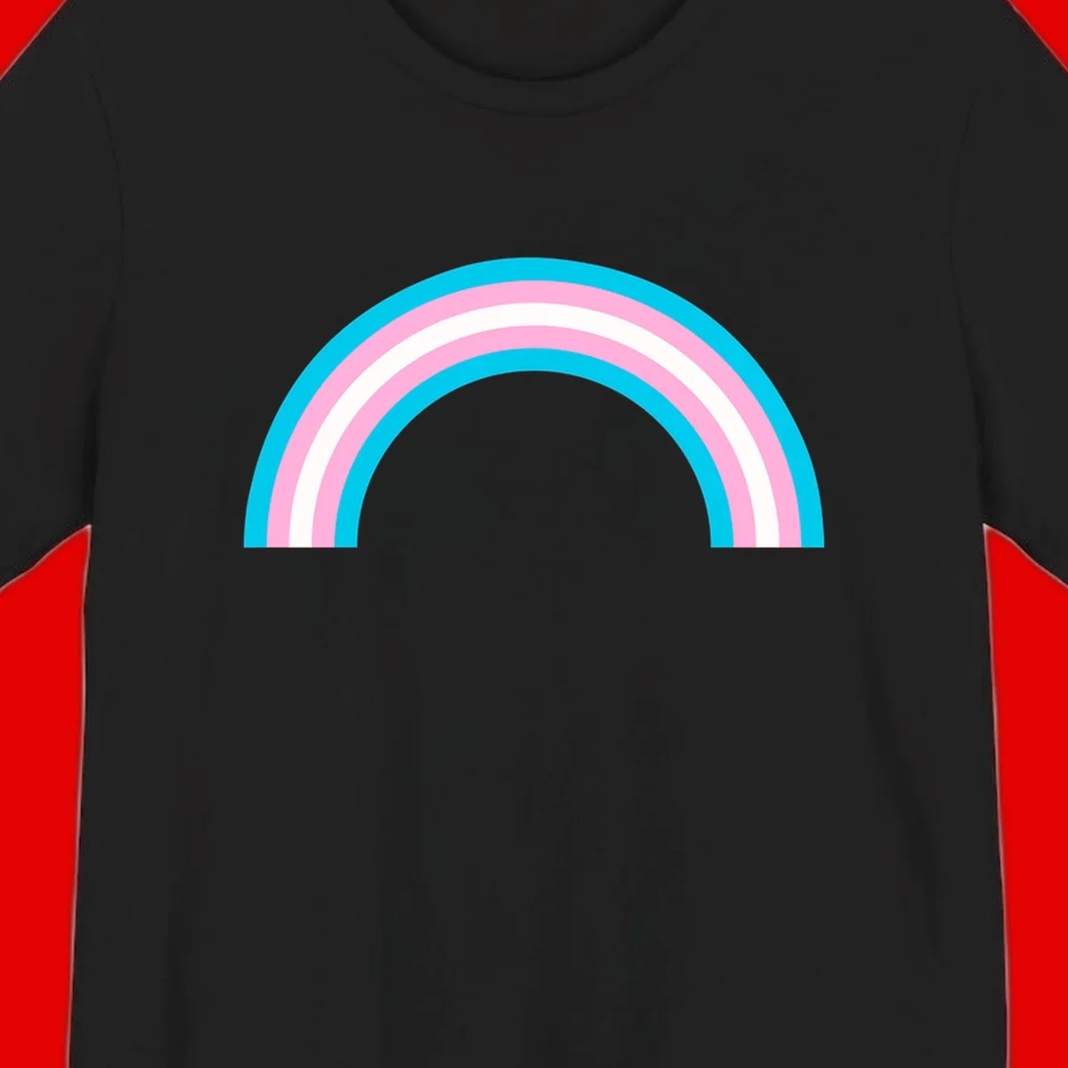 Pastel rainbow arch with five concentric curved bands in cyan, pink, and white on gray background