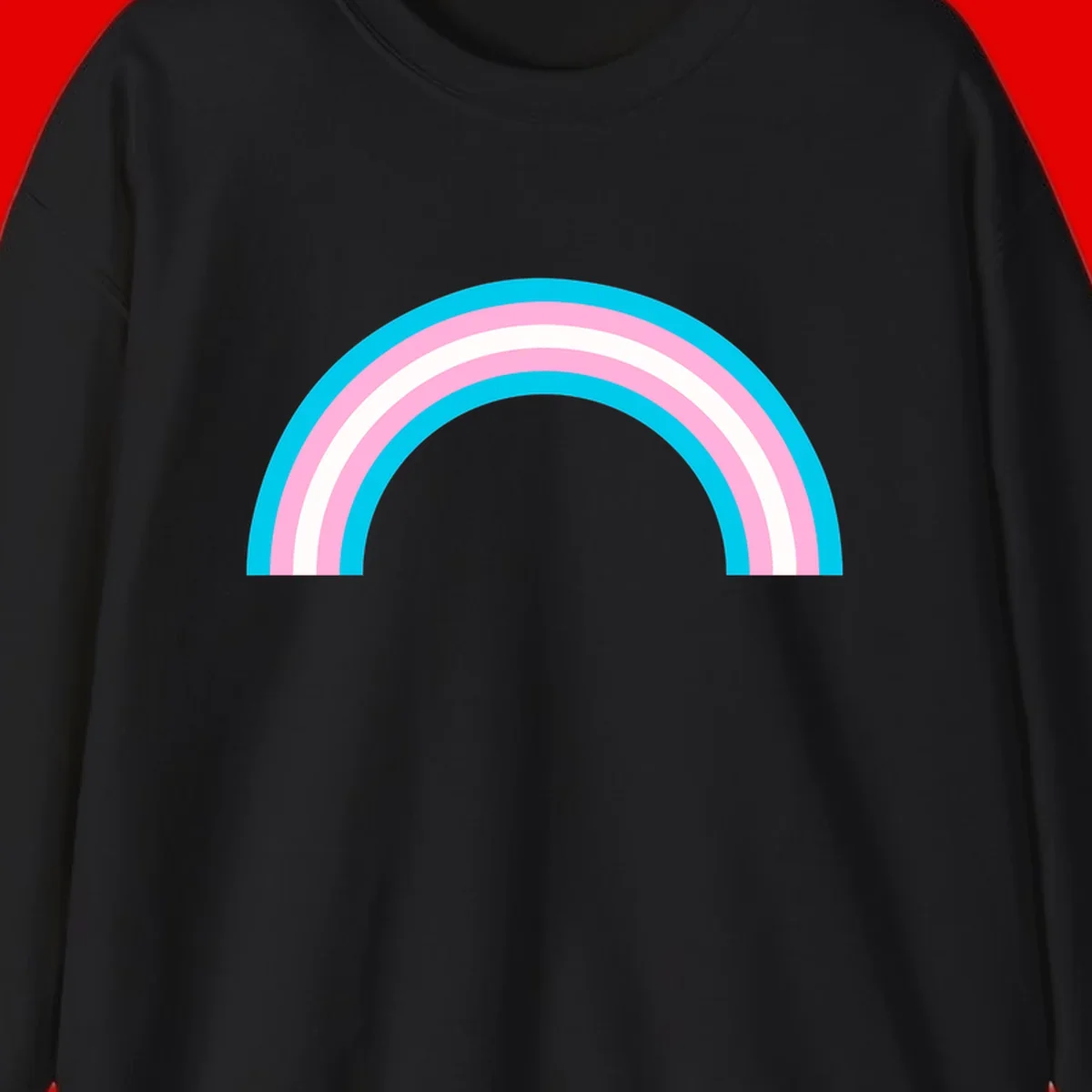 Pastel rainbow arch with five concentric curved bands in cyan, pink, and white on gray background