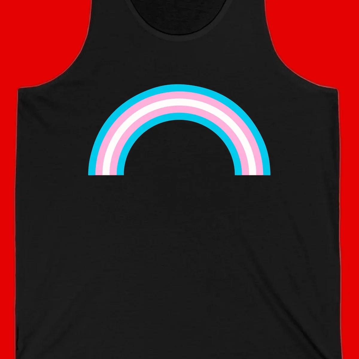Pastel rainbow arch with five concentric curved bands in cyan, pink, and white on gray background