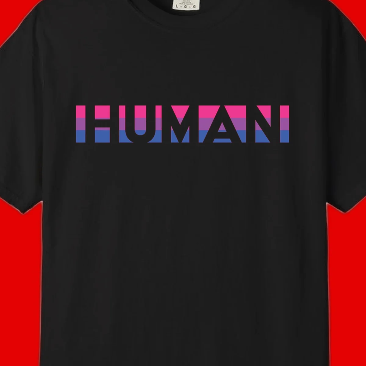 Human pride stripes design with magenta, purple, and blue horizontal color blocks spelling HUMAN text