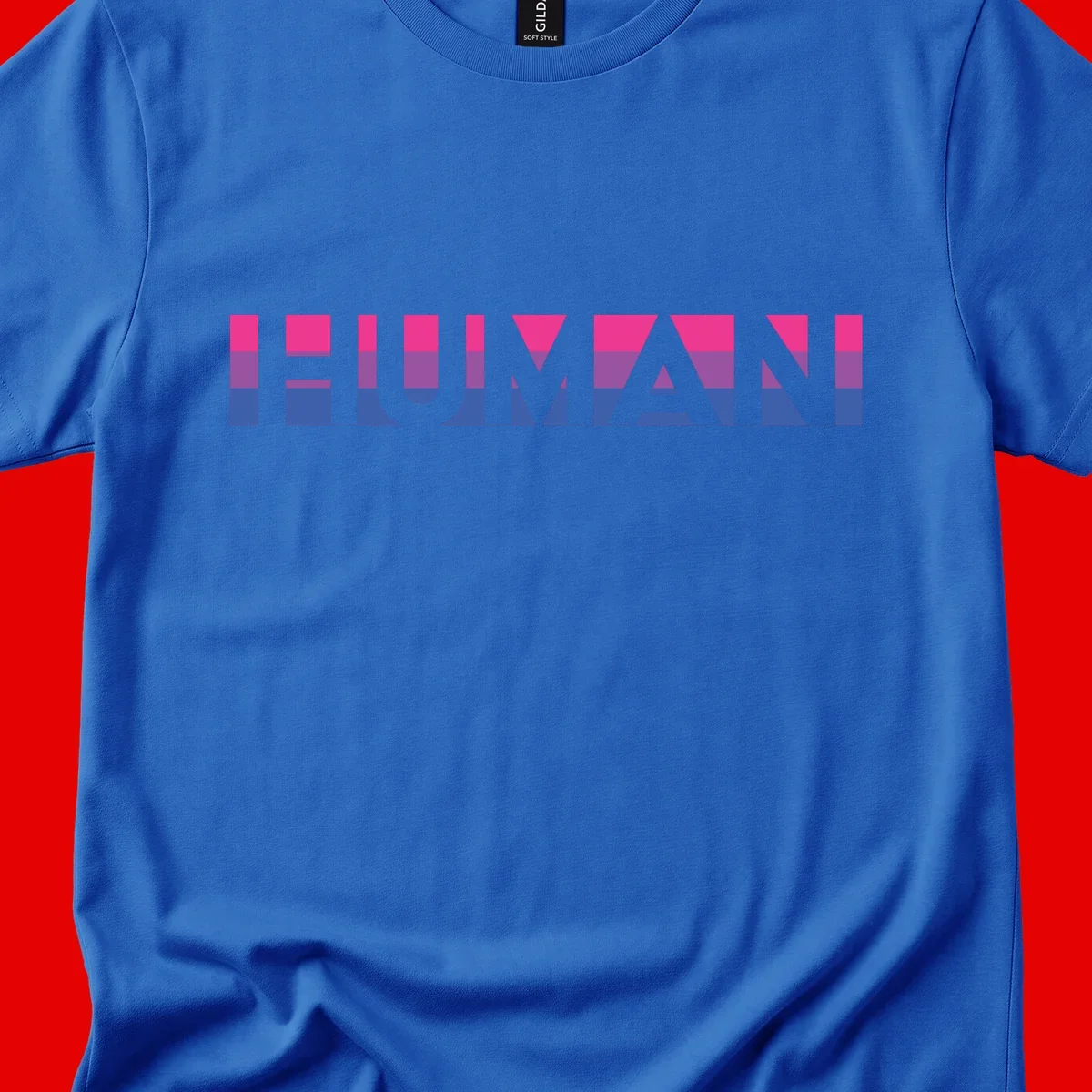 Human pride stripes design with magenta, purple, and blue horizontal color blocks spelling HUMAN text