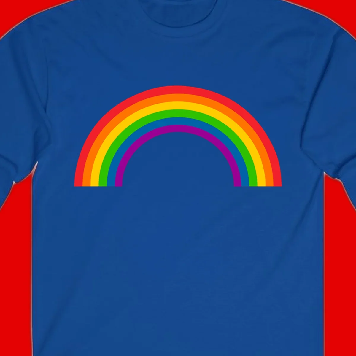 Rainbow pride arc with seven concentric colored stripes in red, orange, yellow, green, blue, purple, and magenta forming a semicircle against gray background