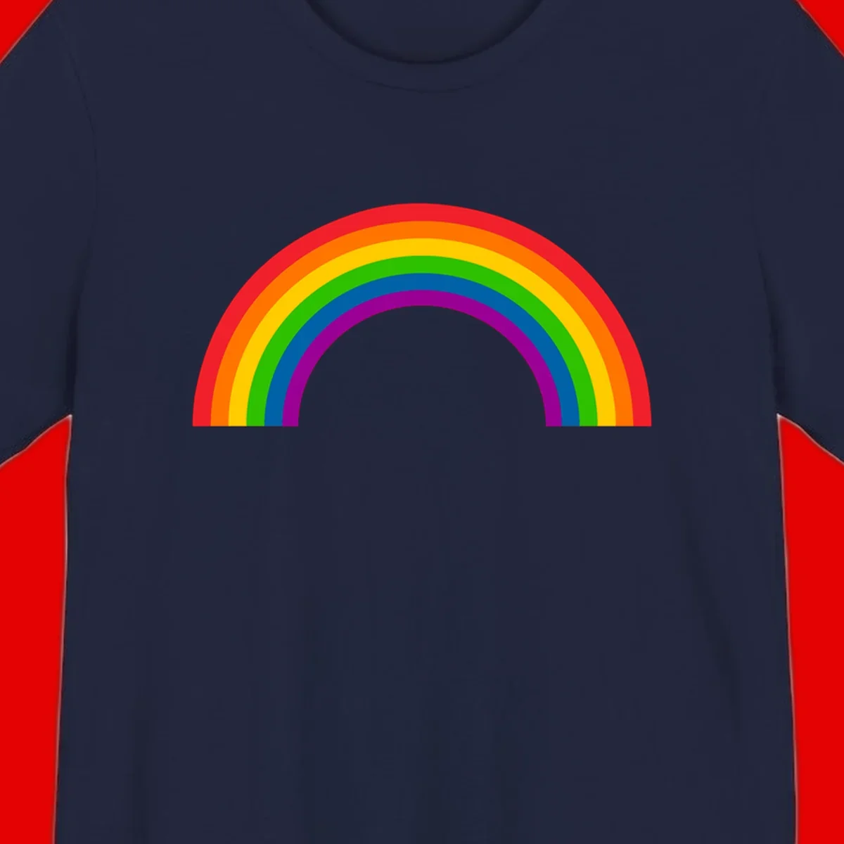 Rainbow pride arc with seven concentric colored stripes in red, orange, yellow, green, blue, purple, and magenta forming a semicircle against gray background