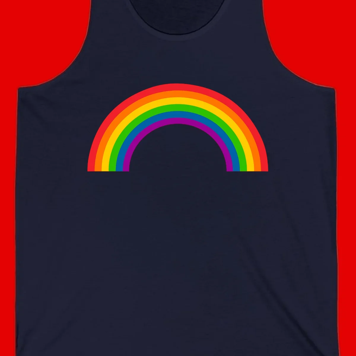 Rainbow pride arc with seven concentric colored stripes in red, orange, yellow, green, blue, purple, and magenta forming a semicircle against gray background