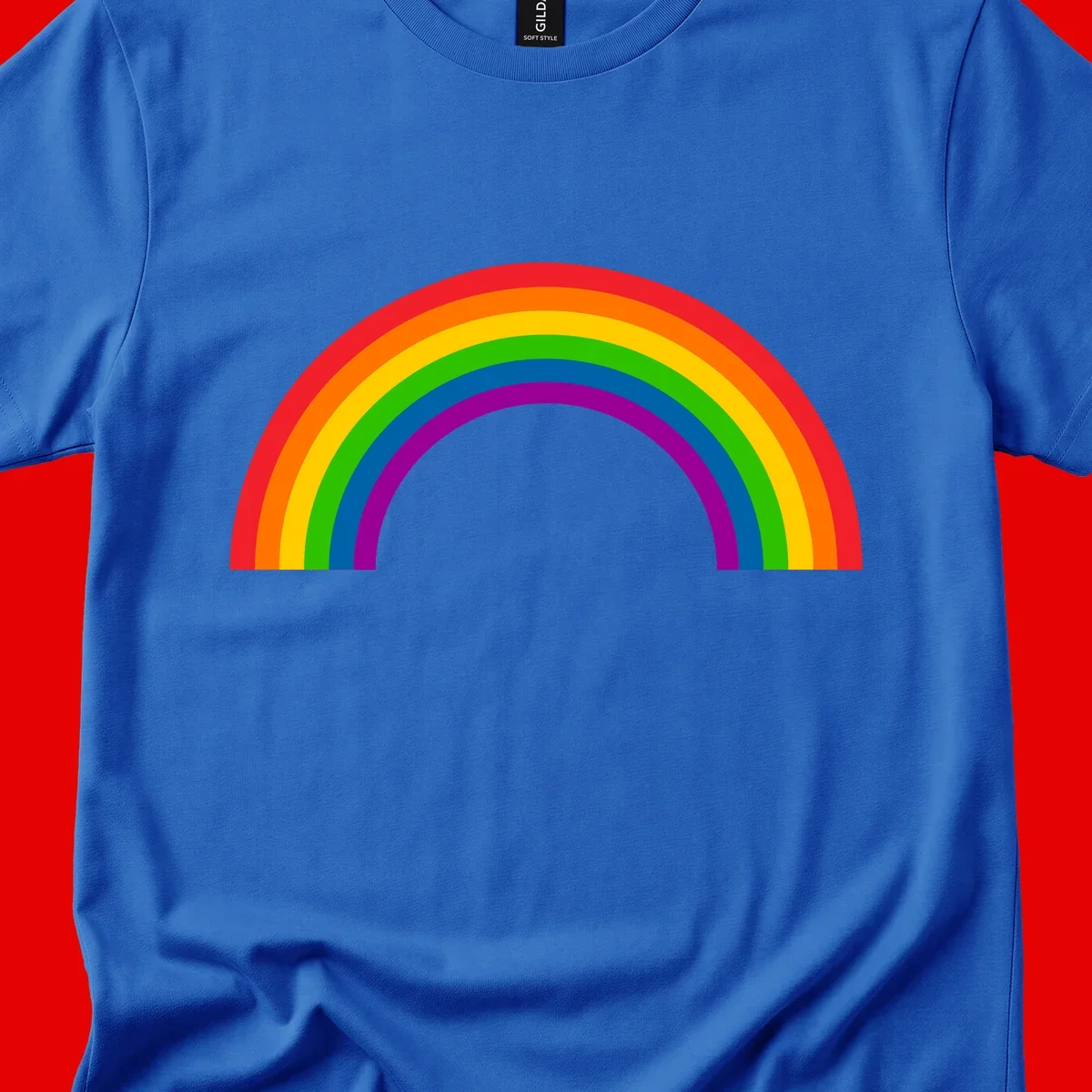 Rainbow pride arc with seven concentric colored stripes in red, orange, yellow, green, blue, purple, and magenta forming a semicircle against gray background