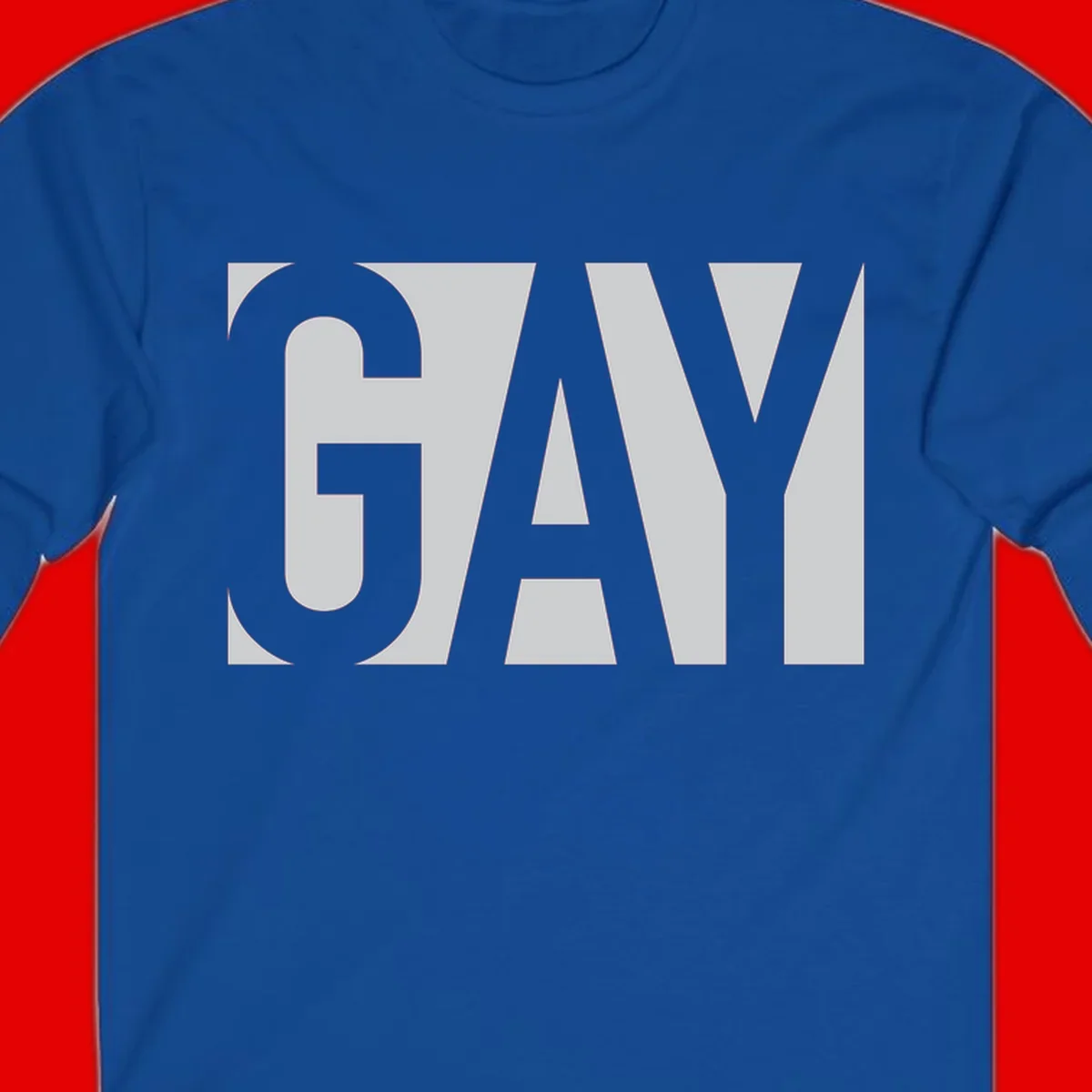 Bold gray and white typography design with the word 'GAY' in large, thick sans-serif letters on a light background
