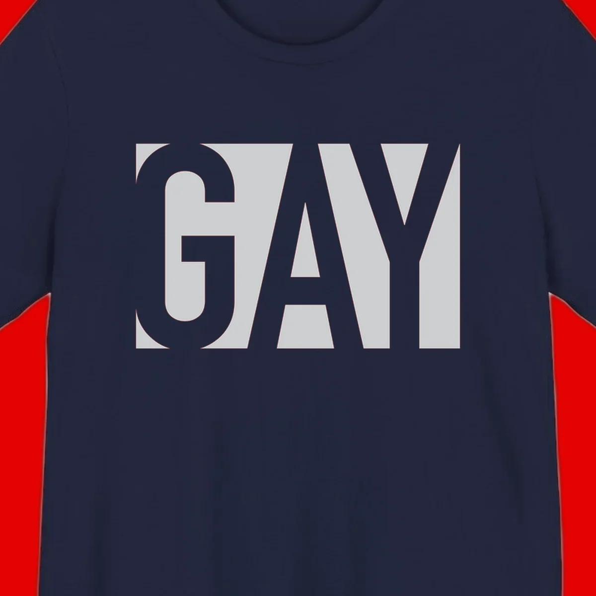 Bold gray and white typography design with the word 'GAY' in large, thick sans-serif letters on a light background