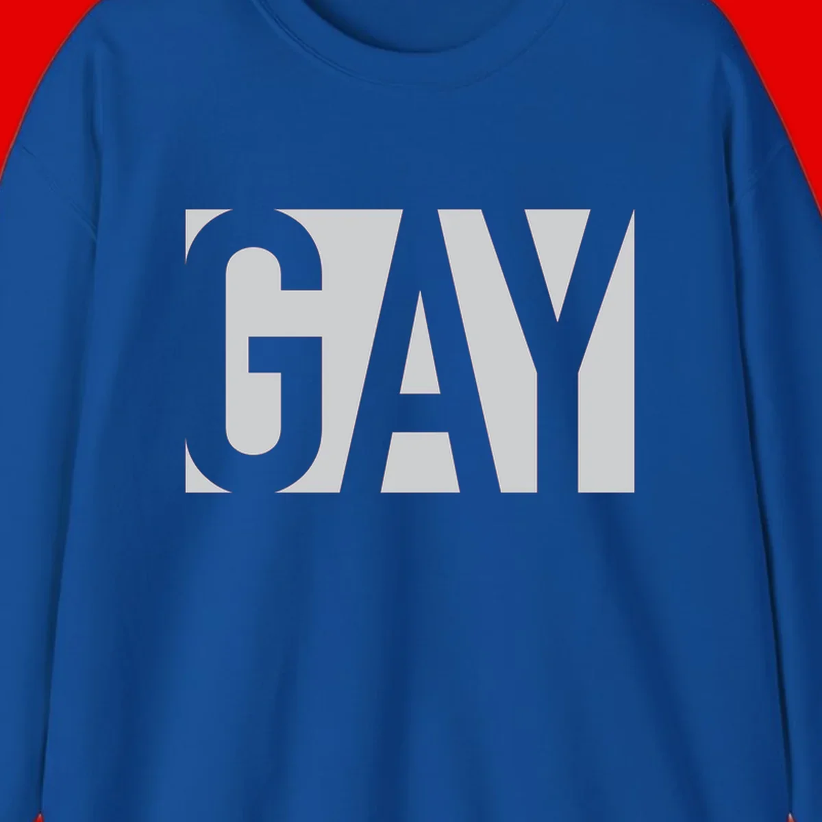 Bold gray and white typography design with the word 'GAY' in large, thick sans-serif letters on a light background
