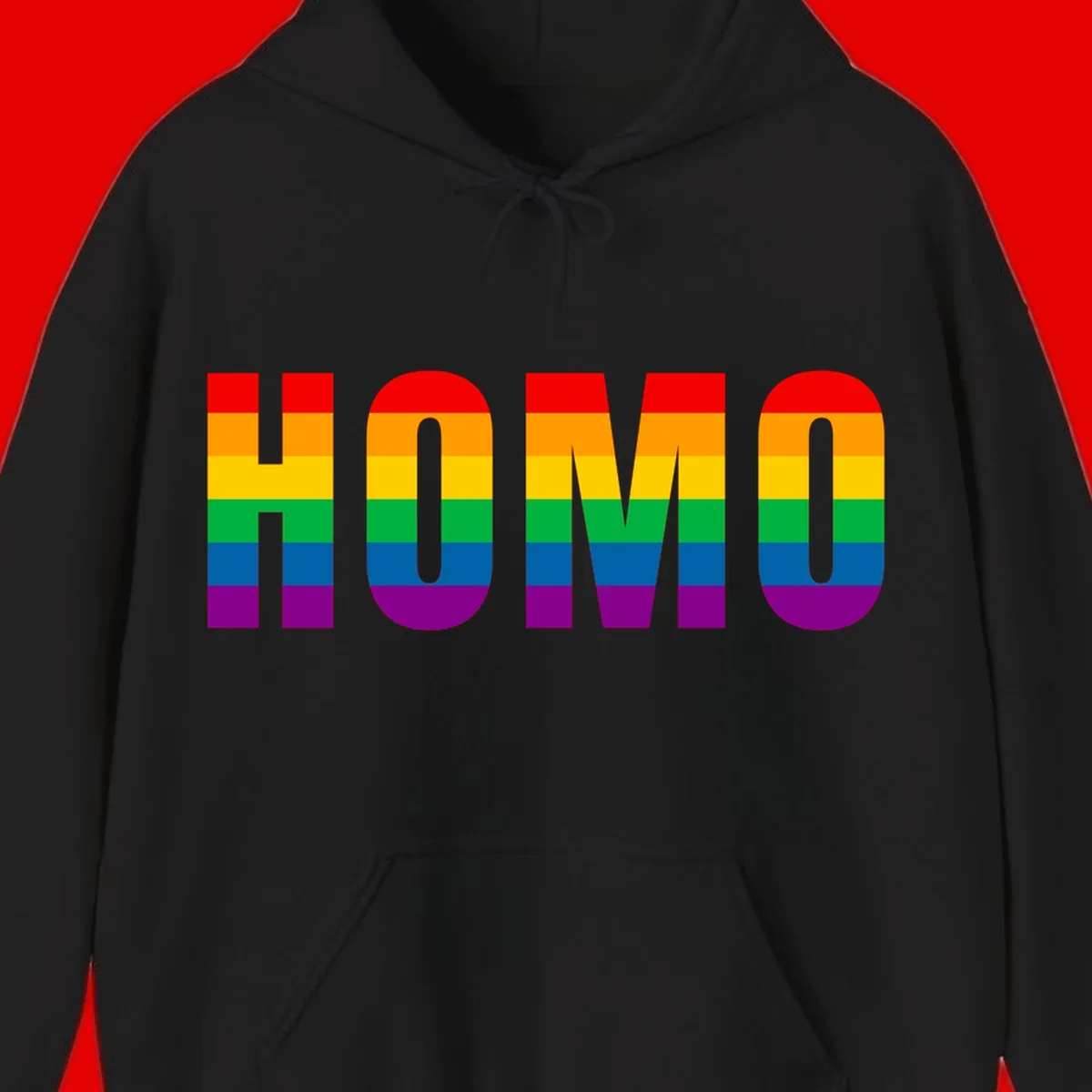 Love is love rainbow pride design with letters filled in rainbow flag stripes against gray background