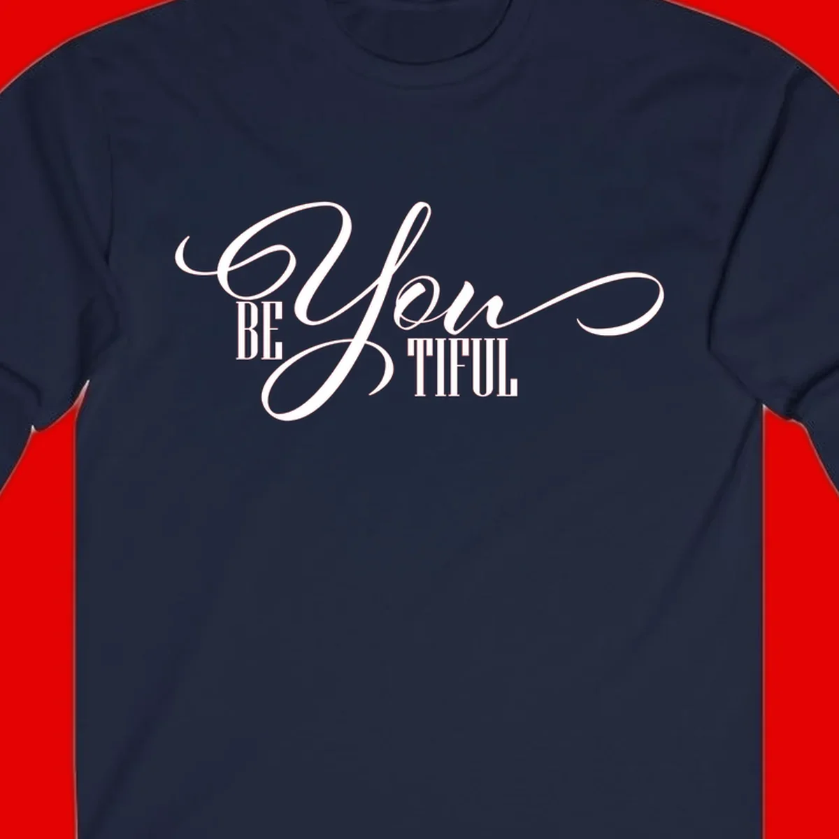 Elegant white typography reading 'BE YOU THRILL' with decorative script and serif lettering on gray background