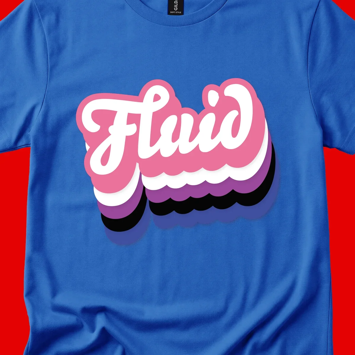 Slay pride clouds design: white script text 'Slay' layered over multicolored scalloped cloud shapes in pink, purple, black, and blue gradient