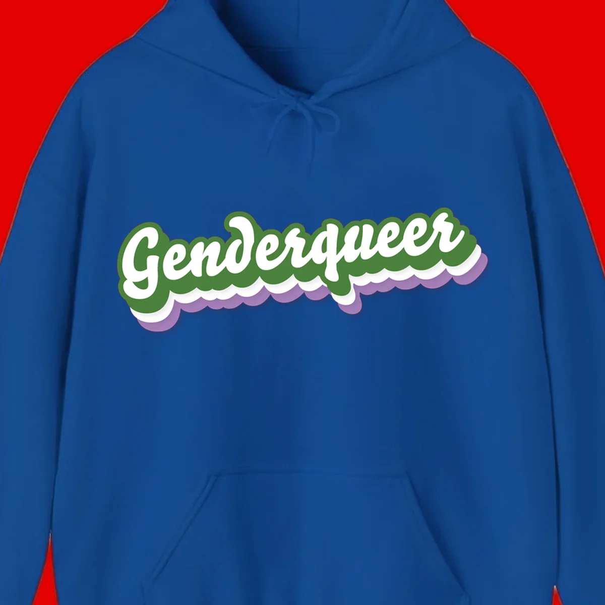 Retro script text reading 'Genderqueer' in white and green with purple and white scalloped wave border
