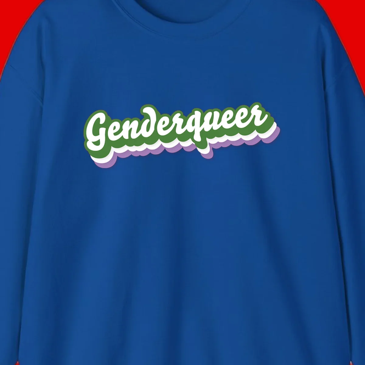 Retro script text reading 'Genderqueer' in white and green with purple and white scalloped wave border