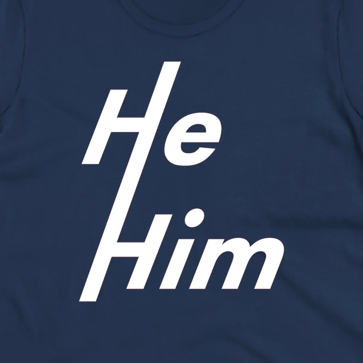 Minimalist design with hashtag symbol and 'e.Him' text in white on gray background, promoting he/him pronoun visibility and pride