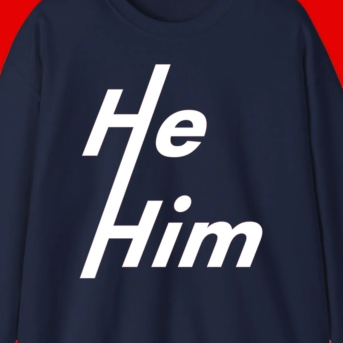 Minimalist design with hashtag symbol and 'e.Him' text in white on gray background, promoting he/him pronoun visibility and pride