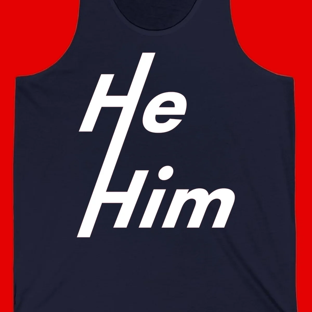 Minimalist design with hashtag symbol and 'e.Him' text in white on gray background, promoting he/him pronoun visibility and pride
