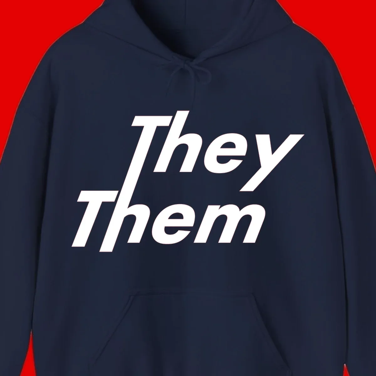 White italicized text reading 'they them' stacked vertically on gray background, pronoun pride design