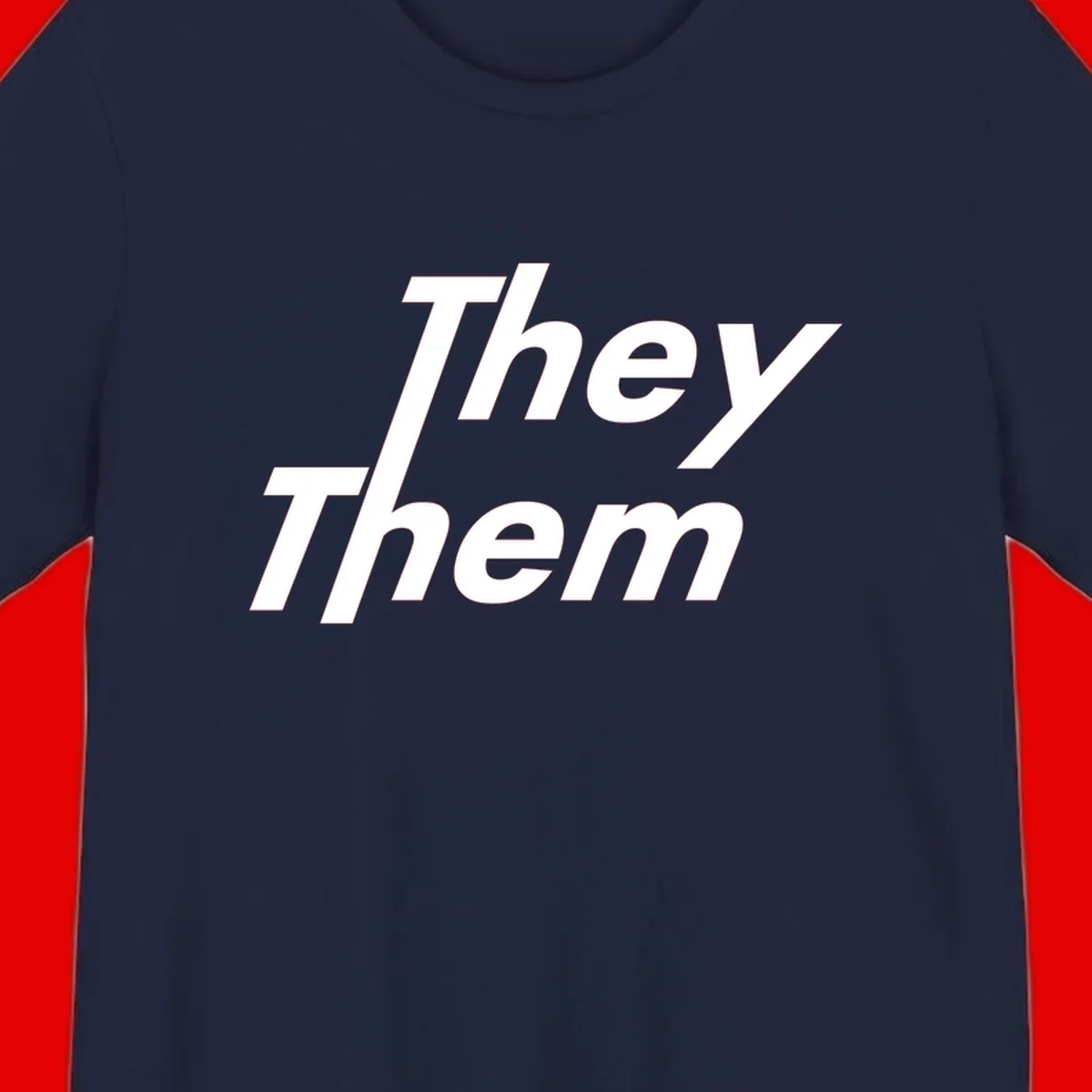 White italicized text reading 'they them' stacked vertically on gray background, pronoun pride design