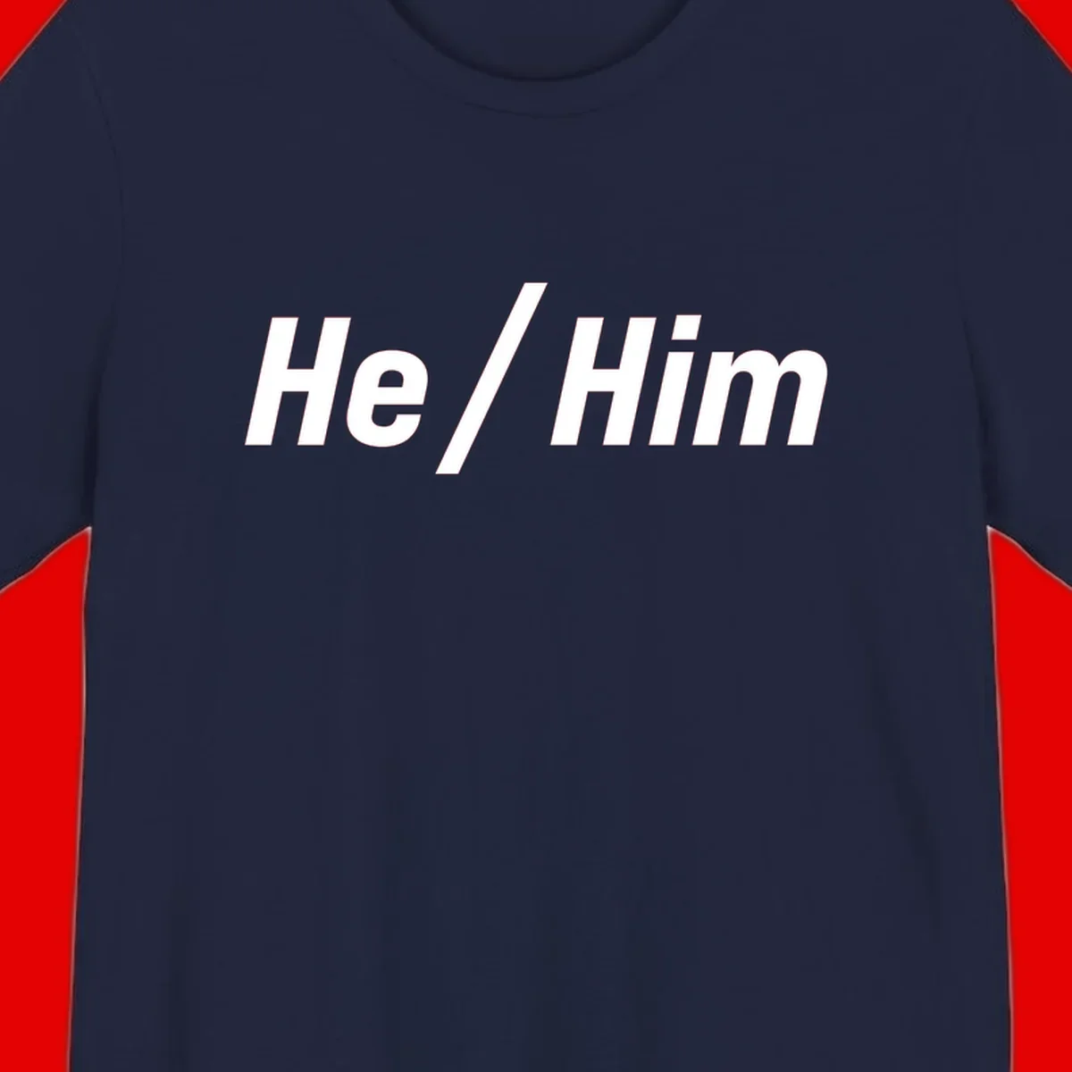 Bold white text reading 'He / Him' with forward slash on gray background for pronoun pride awareness