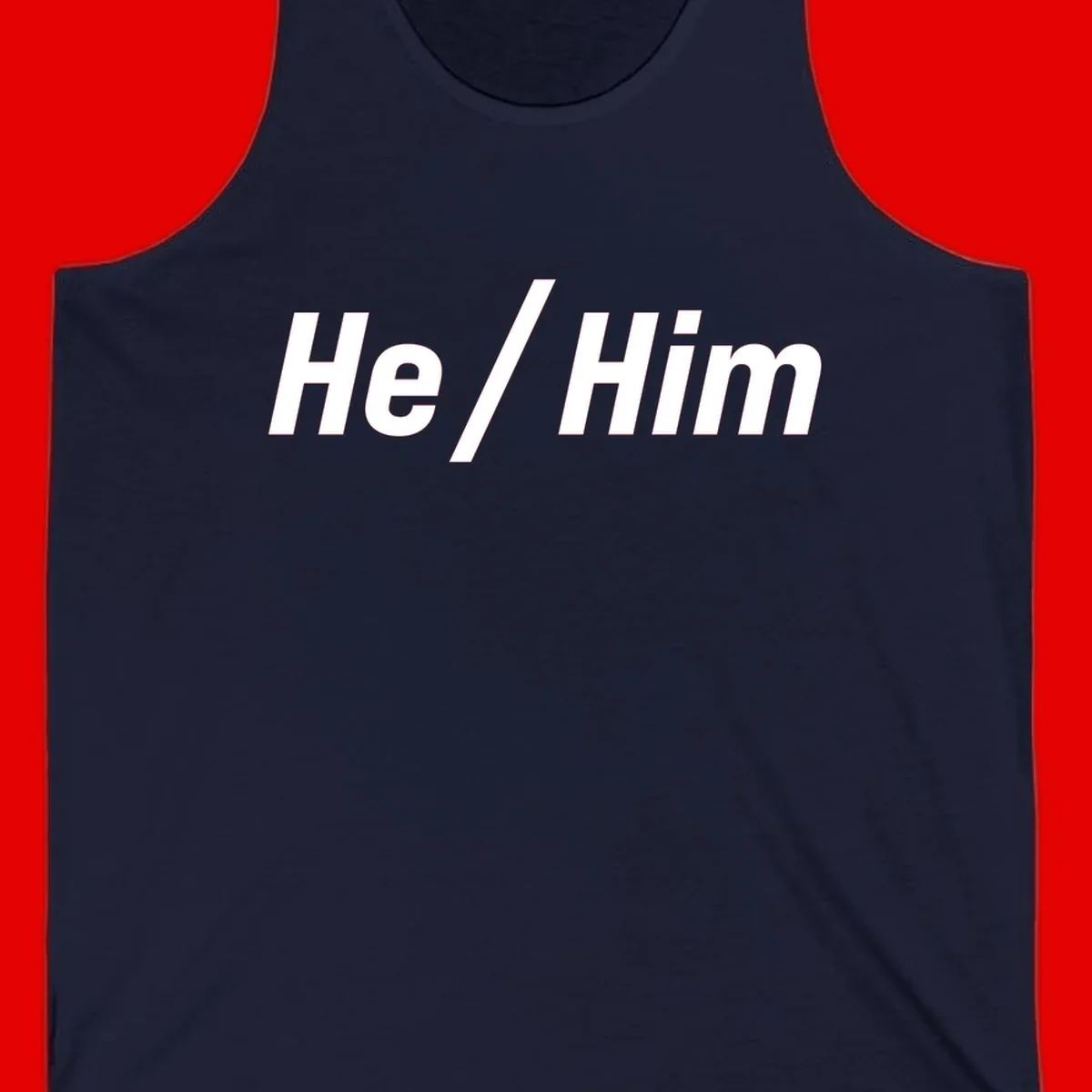 Bold white text reading 'He / Him' with forward slash on gray background for pronoun pride awareness