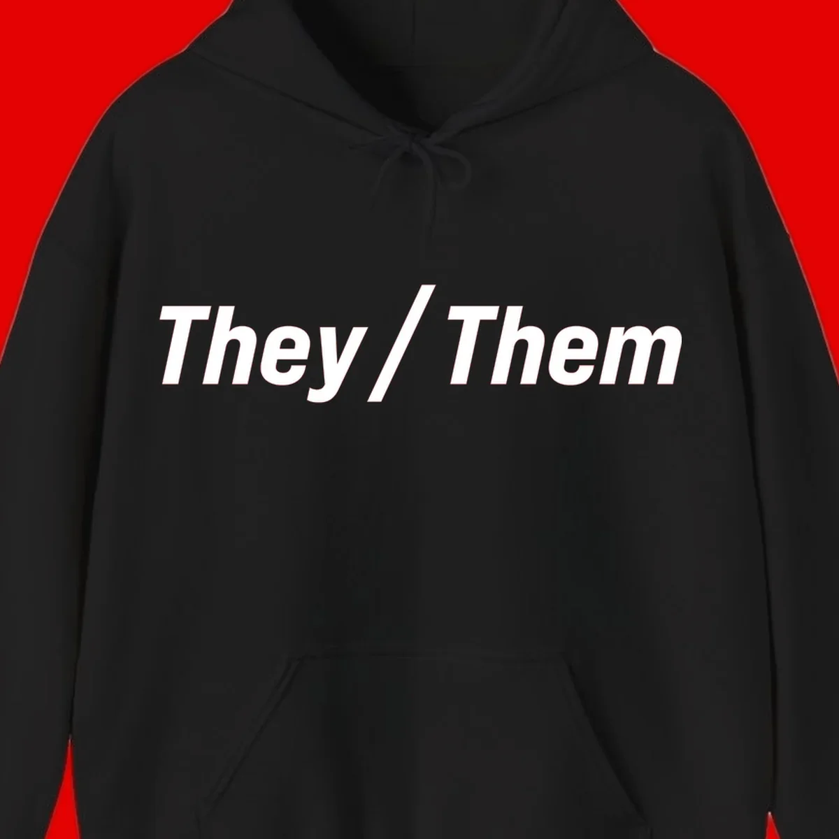 Bold white text reading 'They / Them' on gray background, a minimalist pronoun statement design