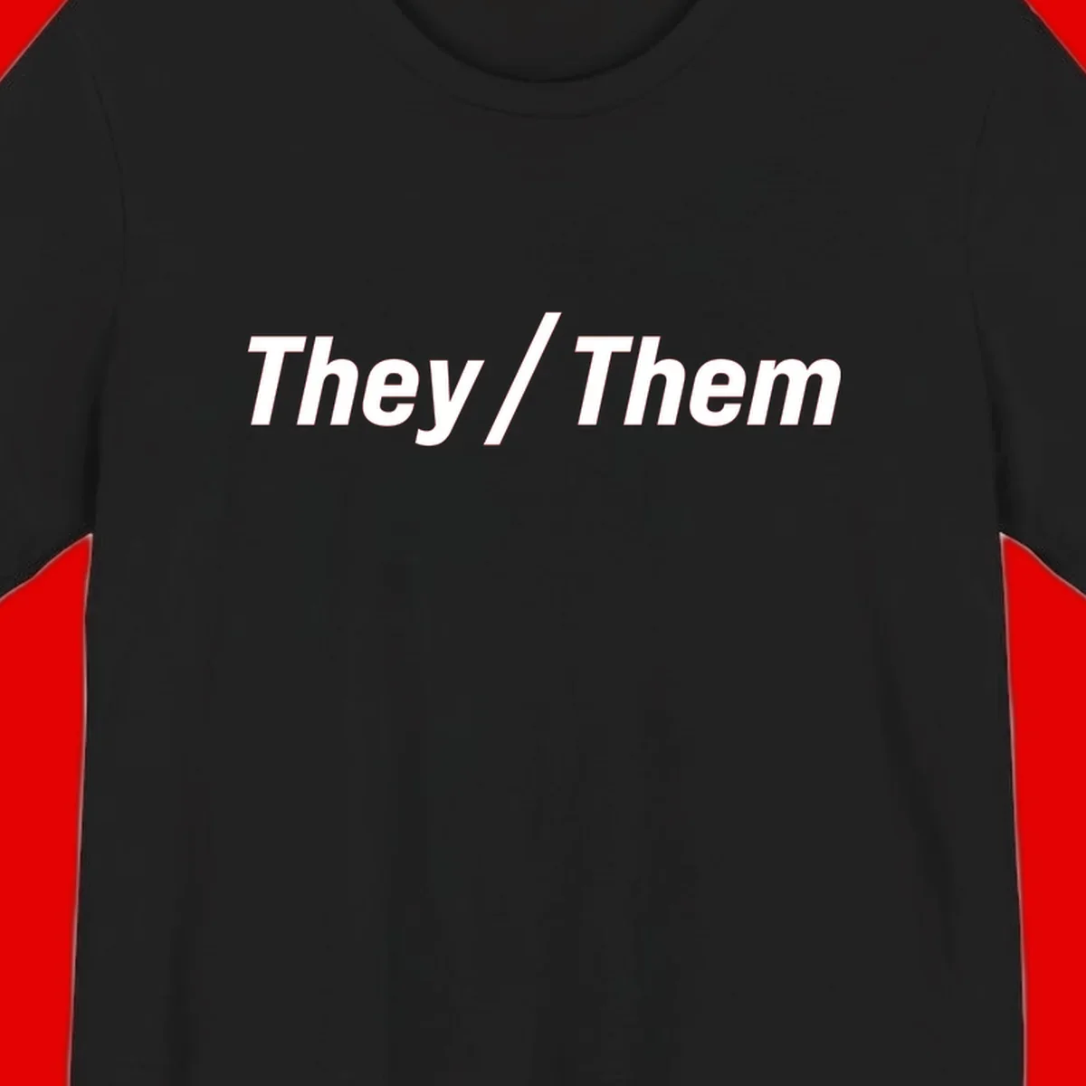 Bold white text reading 'They / Them' on gray background, a minimalist pronoun statement design