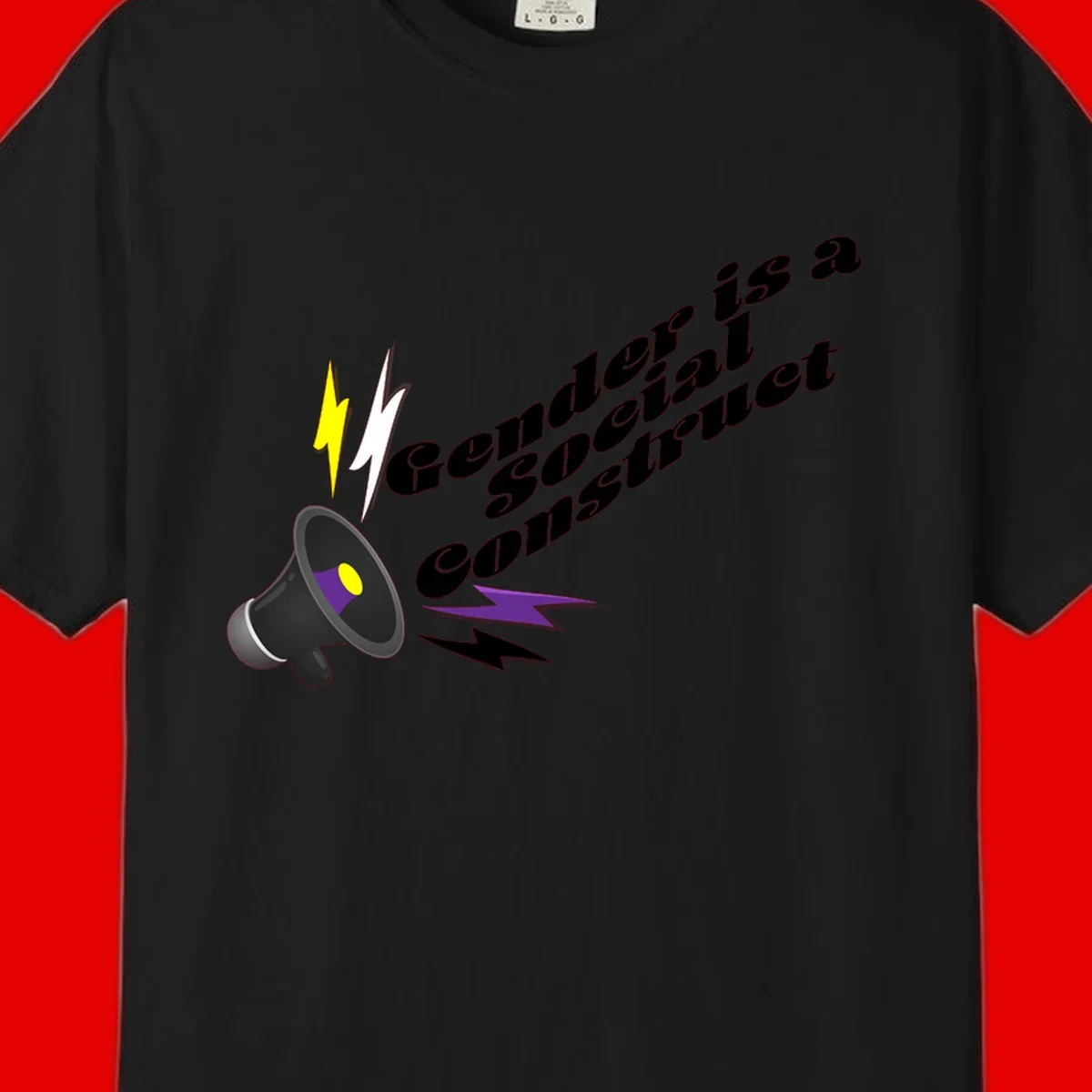 Megaphone with yellow and purple sound waves and lightning bolts next to text reading 'Comedian Special Announcement' in italicized black lettering on gray background