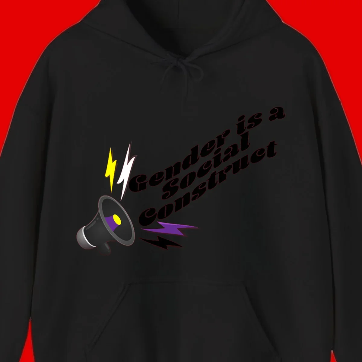 Megaphone with yellow and purple sound waves and lightning bolts next to text reading 'Comedian Special Announcement' in italicized black lettering on gray background