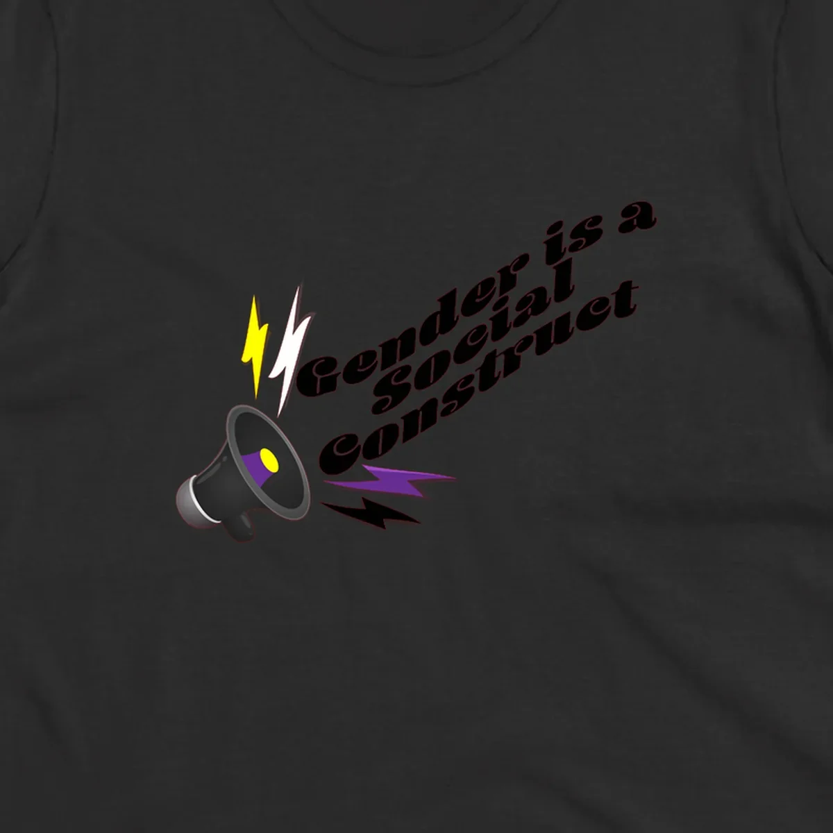 Megaphone with yellow and purple sound waves and lightning bolts next to text reading 'Comedian Special Announcement' in italicized black lettering on gray background