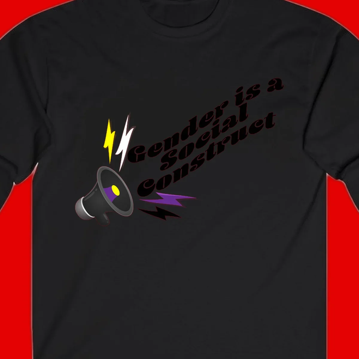 Megaphone with yellow and purple sound waves and lightning bolts next to text reading 'Comedian Special Announcement' in italicized black lettering on gray background