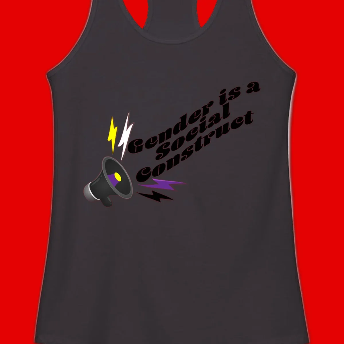 Megaphone with yellow and purple sound waves and lightning bolts next to text reading 'Comedian Special Announcement' in italicized black lettering on gray background