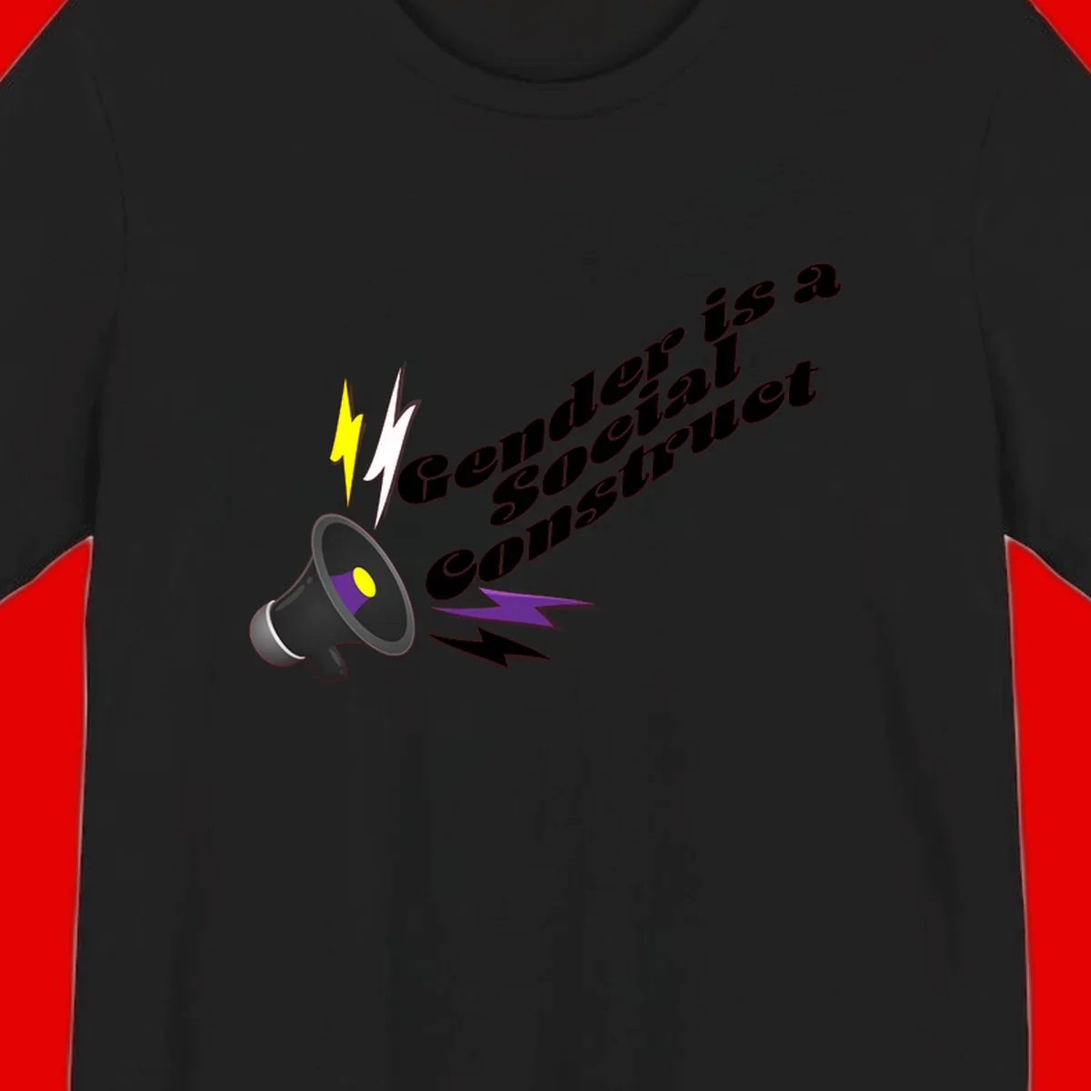 Megaphone with yellow and purple sound waves and lightning bolts next to text reading 'Comedian Special Announcement' in italicized black lettering on gray background