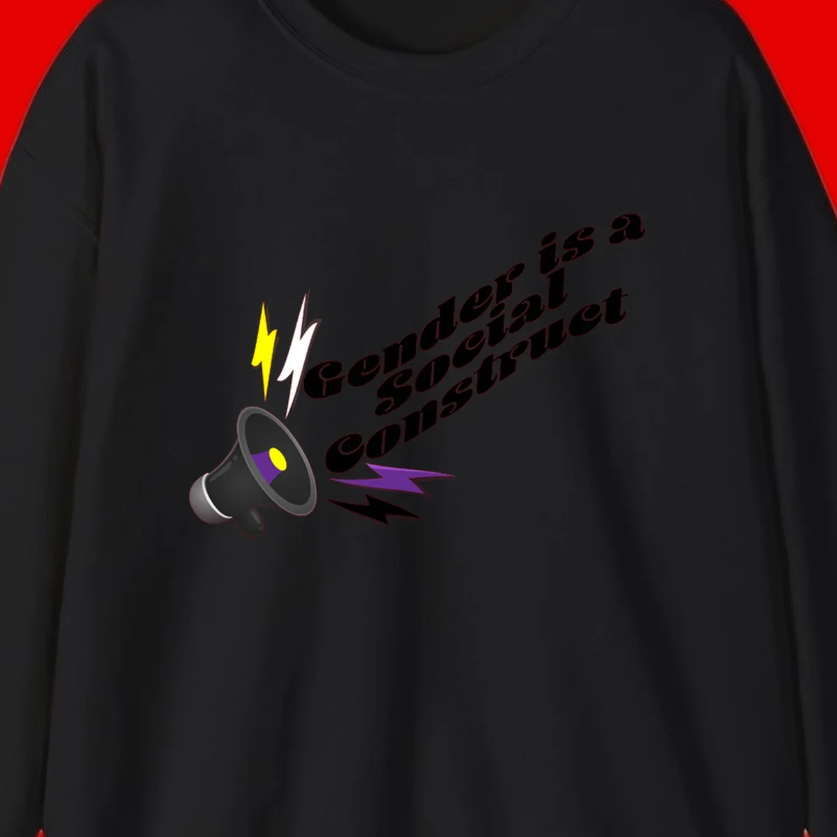Megaphone with yellow and purple sound waves and lightning bolts next to text reading 'Comedian Special Announcement' in italicized black lettering on gray background