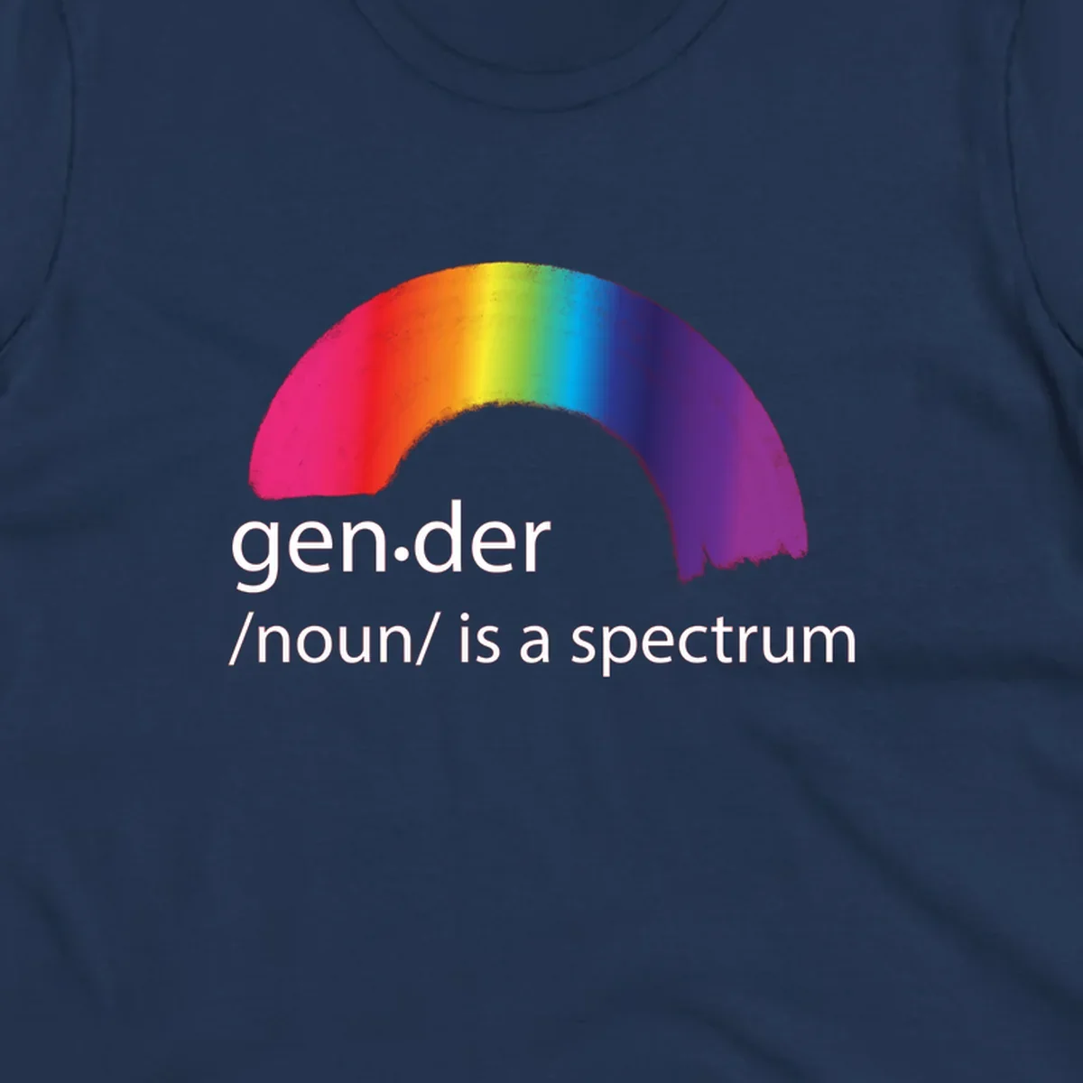 Rainbow arc with text 'gen.der /noun/ is a spectrum' celebrating gender diversity and LGBTQ pride